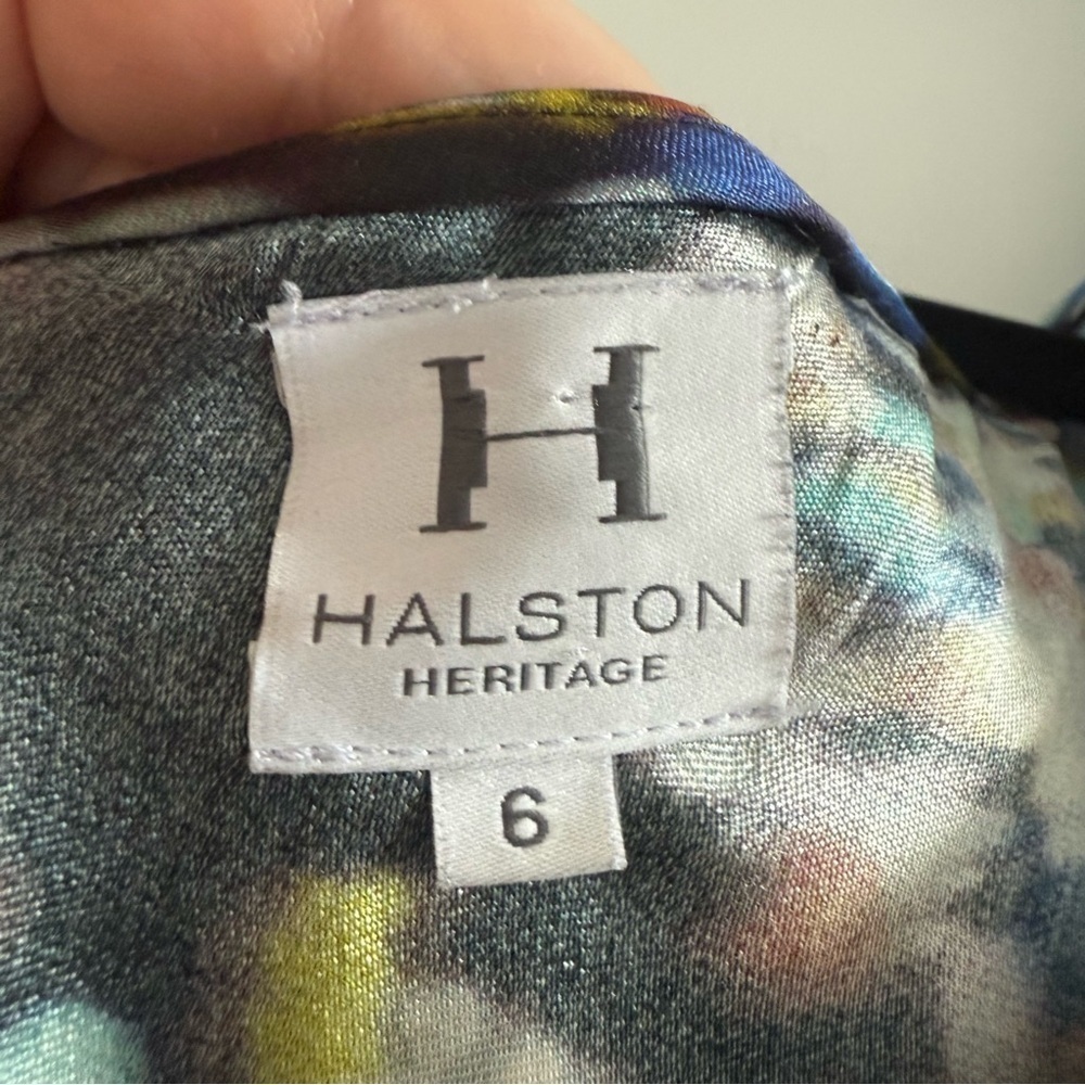 Halston abstract print one shoulder silk kaftan maxi dress - 6 (Medium) - Picture 6 of 7